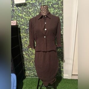 Brown Polka Dot Skirt Suit96